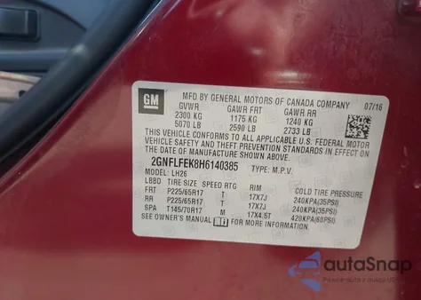 2017 Chevrolet Equinox Lt z USA, uszkodzony, nr VIN 2GNFLFEK8H6140385